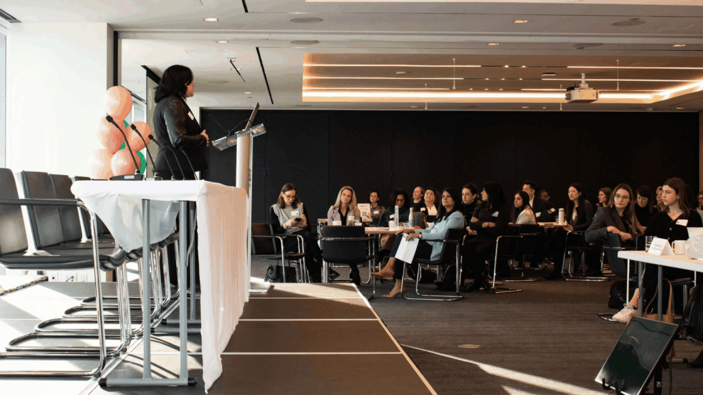 Rachel Bartholomew speaking to the crowd at the Femtech Canada Launch event
