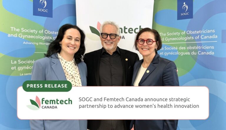 Leaders from the Society of Obstetricians and Gynaecologists of Canada (SOGC) and Femtech Canada posing together.
